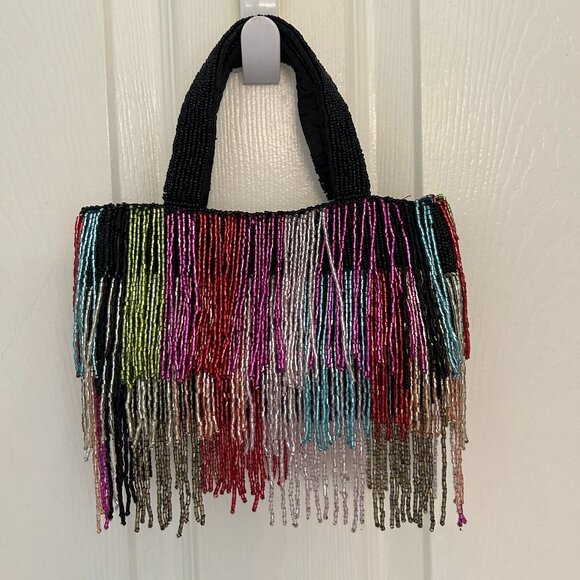 Beaded Handbag Fringed Rainbow Beaded Handcrafted in IndiaTik Tok Viral NWT - Picture 1 of 3